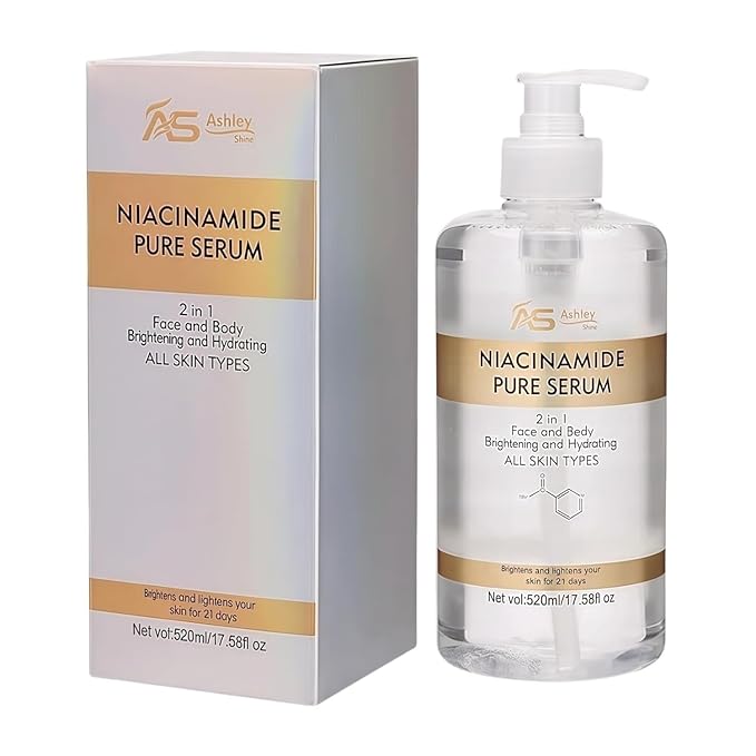 Ashley Shine Niacinamide Serum Moisturizes Skin Care 2 in 1 for Face and Body,Brightening Serum for Dark Spots, Body, Fine Lines & Wrinkles 17.58Fl Oz