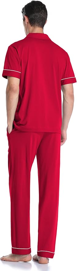 COLORFULLEAF Men's 100% Cotton Pajamas Set Button Down Sleepwear Short Sleeve and Long Pants Pjs