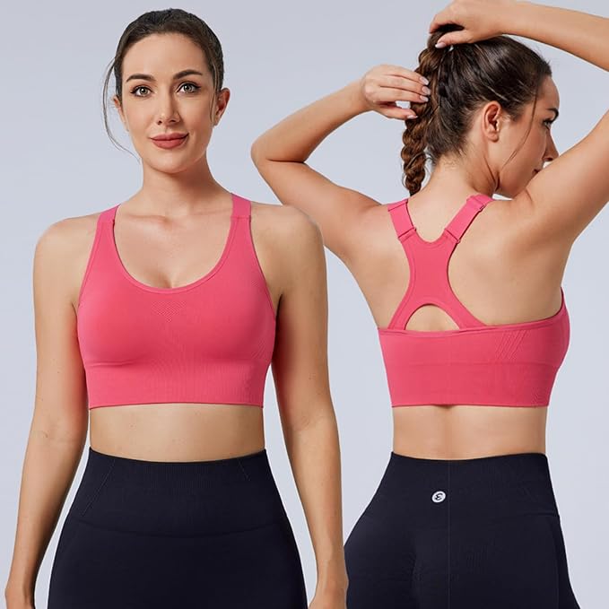 Evercute Adjustable Sports Bras for Women 3/4 Pack Racerback High Support Bras Padded Workout Bras Seamless Yoga Athletic Bra