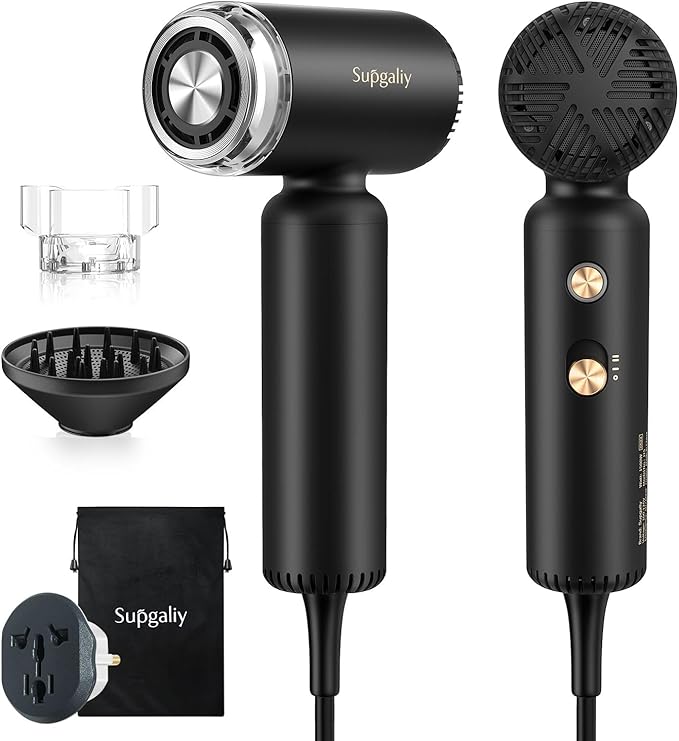 Dual Voltage Hair Dryer, High-Speed Ionic Blow Dryer for Fast Drying, Travel Compact Hair Blow Dryer with Magnetic Curly Diffuser for Home, Portable Hairdryer International 110-240V