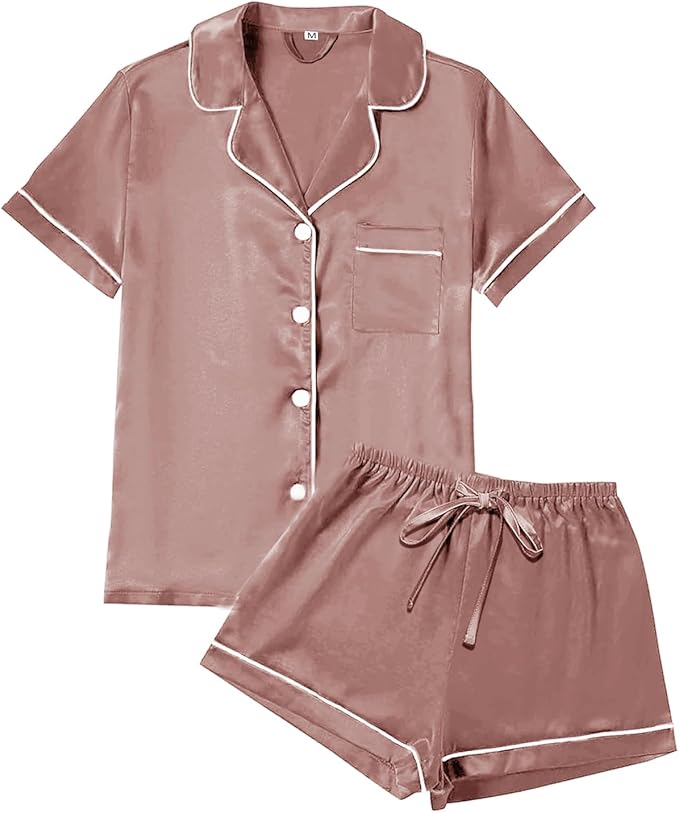 4Pcs Womens Satin Silky Pajama Sets Short Sleeve Shirt XS-4XL Floral Pajamas Set Soft PJ Loungewear Sleepwear