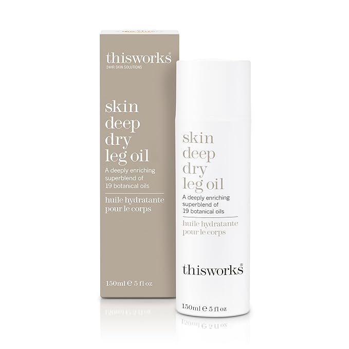 This Works Skin Deep Dry Leg Oil – 100% Natural Body Oil Moisturizer with 13 Essential Oils & 6 Cold-Pressed Plant Oils, Hydrates & Nourishes Dry Skin, 5 oz / 150ml