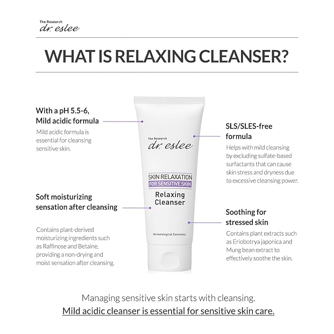 Foaming Facial Relaxing Cleanser for Sensitive Skin - 150ml – Dermatological Gentle Creamy Face Wash Cleansing Foam | pH 5.5-6 Balanced Formula | Moisturizing & Soothing Korean Skin Care