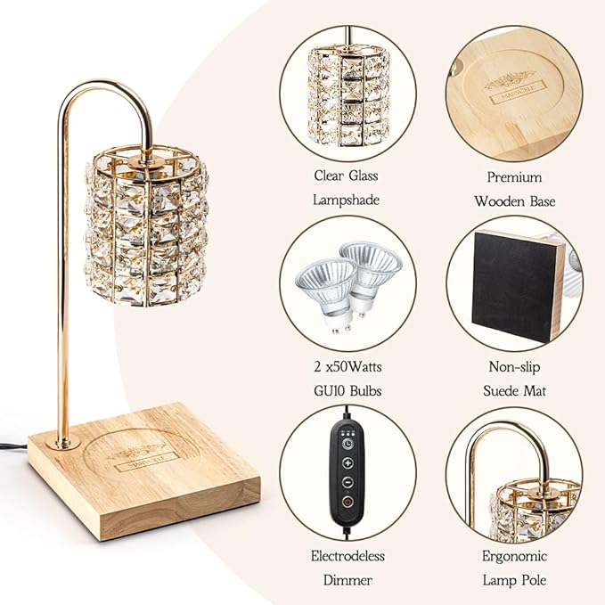 Marycele Electric Candle Warmer Lamp with Timer, Wax Melt Warmer, Gifts for Mom Women, Gold Aesthetic Room Home Decor Cozy House Warming Gifts, Vintage Square Diamond