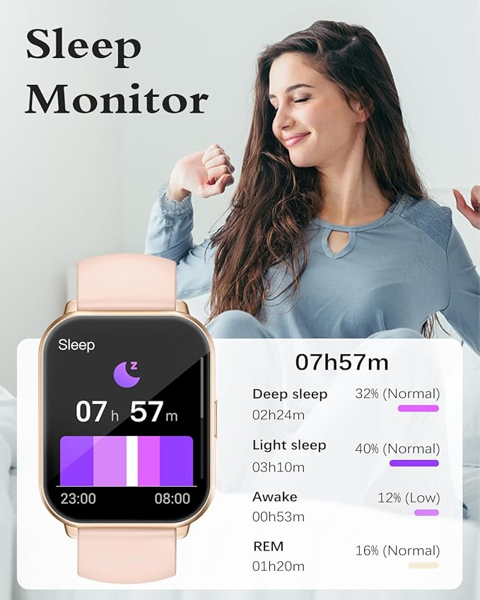 RUIMEN Smart Watches for Men Women (Answer/Make Calls, 2 Bands Included), 1.8" Smartwatch for iOS/Android Phones, Fitness Tracker Heart Rate/Sleep Monitor Digital Watch Waterproof Pink
