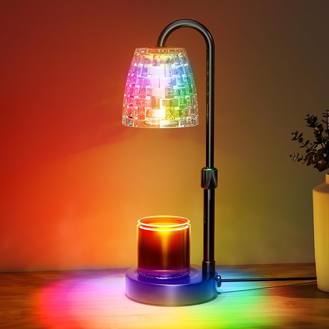 Candle Warmer Lamp with Timer Dimmer, 8 Colors LED Changing, Candle Lamp with RGB Model Adjustable Height for All Size Scented Candles with 2 Bulbs, Birthday Gifts for Women