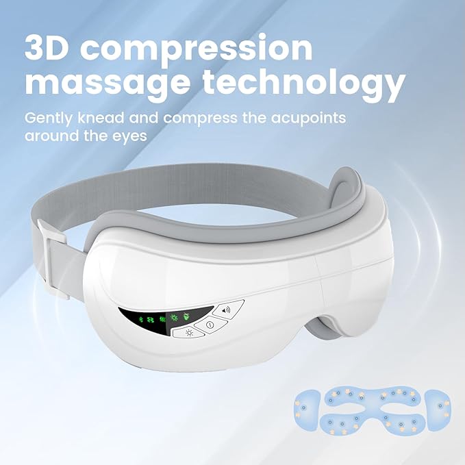 Eye Massager with Heat,Music,Compression, Heated Eye Mask Massage for Migraines & Headache Relief, Reduce Dry Eyes Improve Sleep, Reduce Strain. Birthday and Christmas Gifts for Women Men Mom Dad Her