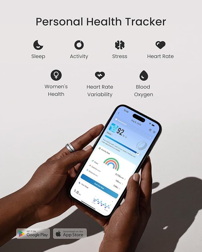 RENPHO Lynx Smart Ring, Size First with Sizing Kit, 7-Day Battery Life, Titanium, Waterproof, Subscription-Free App (Silver, Size 7)