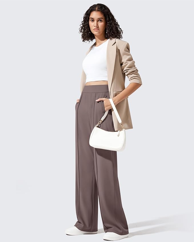 G4Free ShiftReady Women's Yoga Dress Pants with Pockets Wide Leg Business Casual Slacks High Waist Lounge Trousers