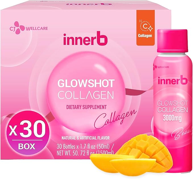 CJwellcare Innerb Glowshot Collagen (50.7 fl oz, 30 Servings) - Marine Liquid Collagen for Women, 3,000mg Collagen Peptides, Collagen Shots for High Absorption, Hair, Skin & Nails Supplement