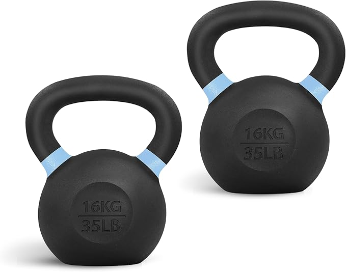 Yes4All Powder Coated Kettlebell, Cast Iron Core Kettlebells with Non-Slip Handle & Flat Bottom for Conditioning, Heavy Duty for Strength Training, 9lb to 71lb - Single & Pair