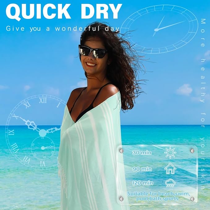 Turkish Beach Towel Quick Dry Absorbent Cotton Lightweight Thin Bathroom Bath Pool Swim Towels Extra Large Oversized Sand Free Beach Accessories Essentials Stuff Cloud Gift for Adults