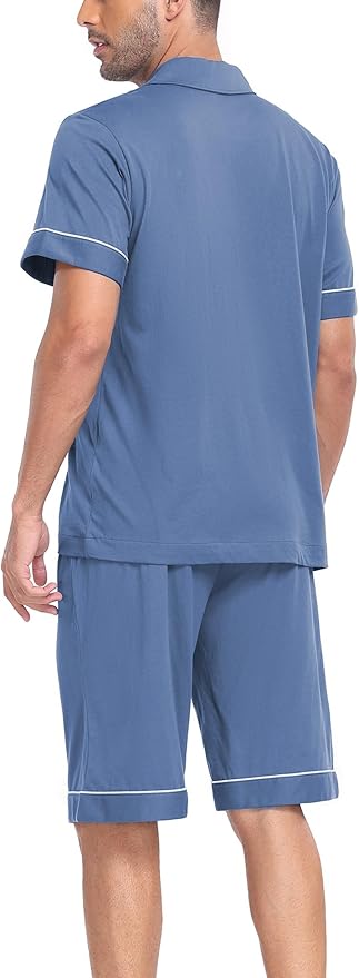 COLORFULLEAF Men's 100% Cotton Short Sleeve Pajama Sets Button Down Notched Collar Sleepwear Soft Lounge Pjs with Pockets