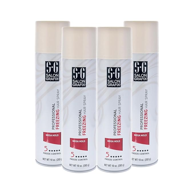 Salon Grafix Freezing Hair Spray Mega Hold - Quick-Drying Hairspray for Women and Men - Volumizing Formula - Professional Quality Results - 4 pc