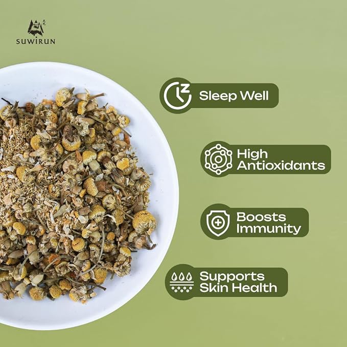 Suwirun Organic Chamomile Tea 25 Bags โ 100% Chamomile Flowers โ Naturally Caffeine-Free, Supports Relaxation & Sleep โ Smooth & Soothing Herbal Tea