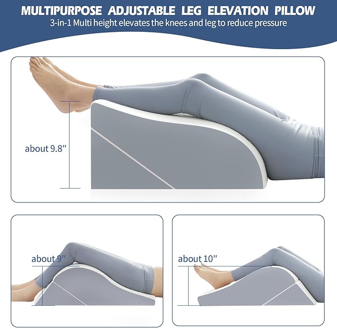2PCS Leg Elevation Wedge Pillows for Sleeping, Leg Wedge Pillow After Knee Replacement Post Surgery, Leg Wedges for Elevation for Swelling, Circulation, Adjustable 3-in-1 Height Foam Pillow Wedge
