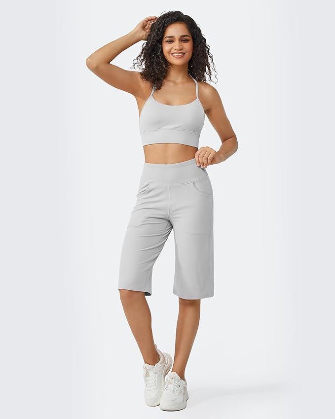 Promover Capri Pants for Women Wide Leg Yoga Cropped Pants with Pockets Loose Casual Summer Pants