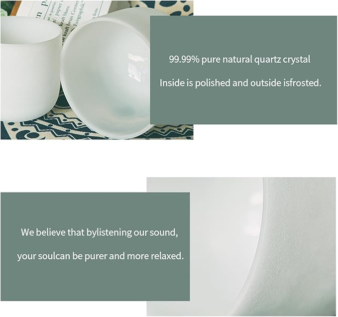 Hye-eun 432hz Crystal Singing Bowls Set,6-12 Inch Quartz Frosted Sound Bowls Set of 7 Pcs Chakra for Yoga Meditation with Heavy Duty Carrying Case