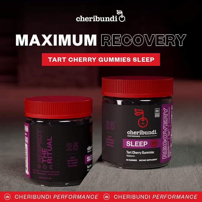 Cheribundi Tart Cherry Gummies Sleep | Performance for Maximum Recovery with 25 Tart Cherries | Powerful Antioxidant Support, Non-GMO, Gluten-Free, Vegan | 20 Calories per Serving | 60 Count