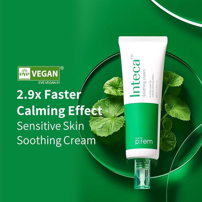 MAKE P:REM INTECA Soothing Cream, Quick Calming Facial Cream with Advanced CICA for Acne-Prone Skin, All Skin Types, EVE VEGAN, Korean Skin Care, 2.70 fl.oz., 80ml