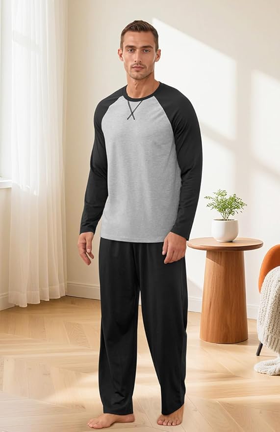 NITAGUT Men's Pajama Set Long Sleeve Sleepwear 2 Piece Loungewear with Pockets Soft Comfy Nightwear