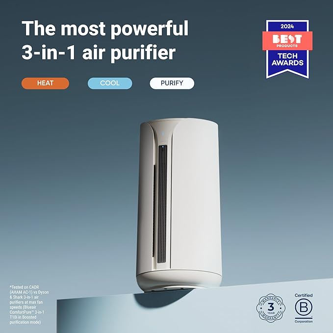 BLUEAIR ComfortPure Most Powerful 3-in-1 Air Purifier: Cooling, Heating, Purifying –HEPASilent Cleaner for Home, Pets, Allergies, Dust, Smoke, Odor – Covers 840 sqft in 60 Minutes – All season comfort