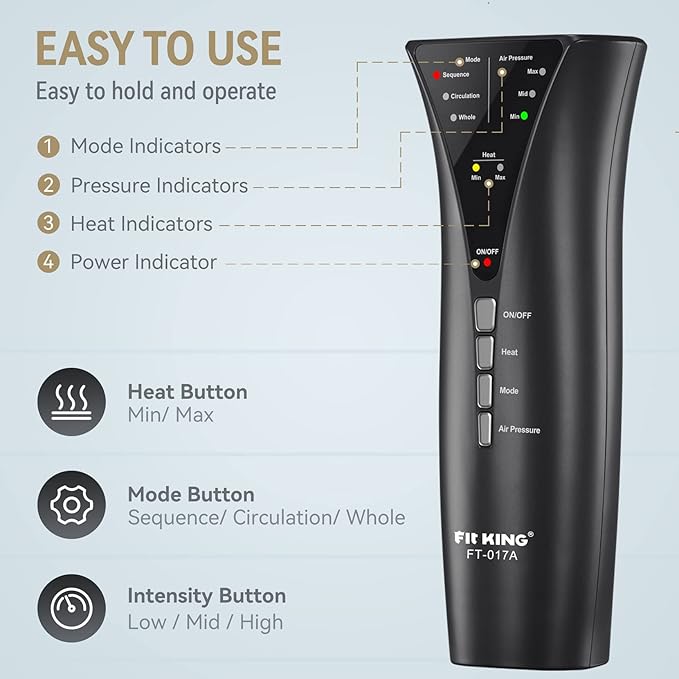 FIT KING Air Compression Leg Massager with Heat Calf Massager for Circulation (Corded Electric) Helpful for Pain Relief RLS Edema and Muscles Relaxation - Great Gift for Wife Mom