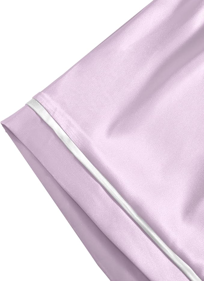 LYANER Women's Satin Silky Short Sleeve Button Shirt Sleepwear 2Piece Pajama Set