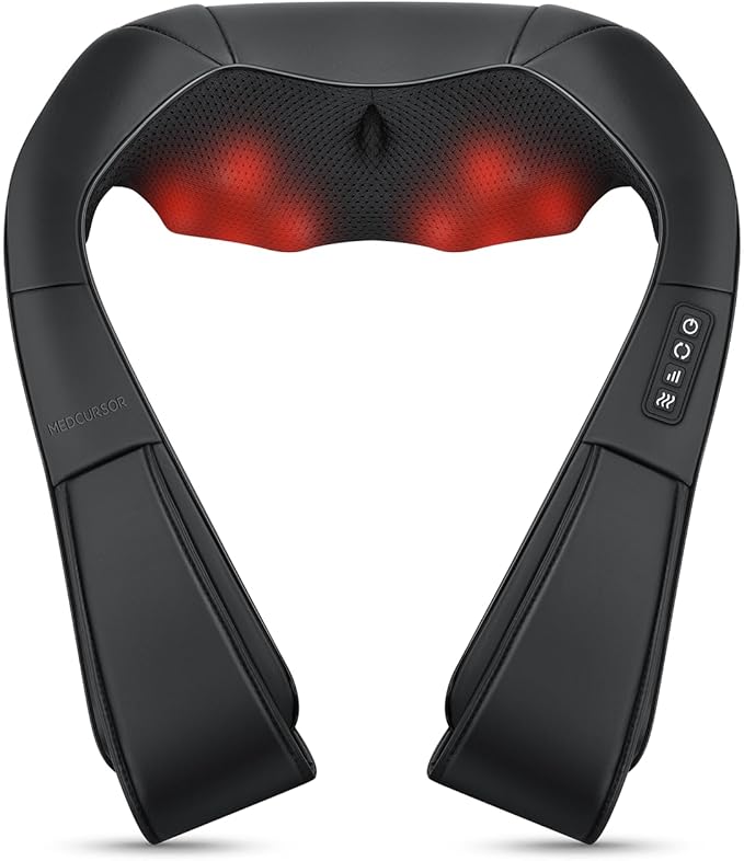Medcursor Neck Massager, Portable Electric Neck and Back Massager with Heat, Deep Tissue 3D Kneading Pillow for Muscle Pain Relief, Ideal Father’s Day Gift, Not Cordless