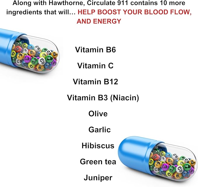Circulate 911 Supplement - Blood Flow Support Natural Antioxidant & Immune Support, Healthy Blood Pressure - 60 Capsules