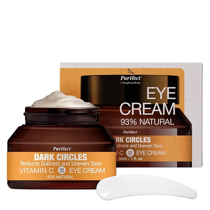 Purifect Natural Eye Cream for Puffiness and Bags Under Eyes with Vitamin C for Dark Circles – Made in USA – Sodium Hyaluronate for Dryness, Discoloration, Tired Eyes, Hydrate, Brighten Skin – 30ml