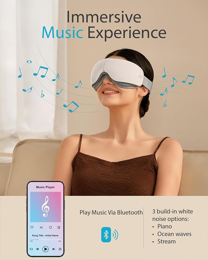 SKG Eye Massager with Heat, Bluetooth Music & Foldable Sleep Mask for Dry Eyes & Relaxation, Ideal for Travel, Work