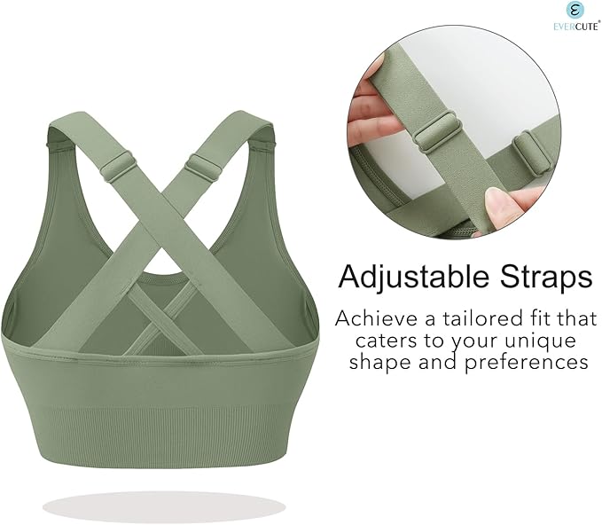 Evercute Sports Bra for Women Padded Medium Support Criss Cross Strappy Bras Seamless High Impact Yoga Exercise Athletic Bras