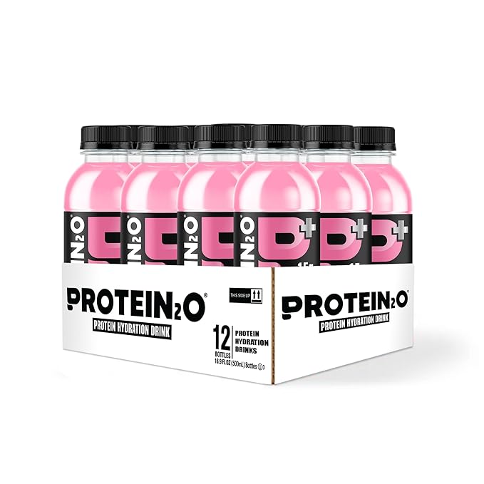 Protein2o 15g Whey Protein Isolate Hydration Drink Plus Energy & Focus, 350mg of Electrolytes, Vitamins B5 & B6, Sugar Free, Cotton Candy, 16.9 oz Bottle (Pack of 12)