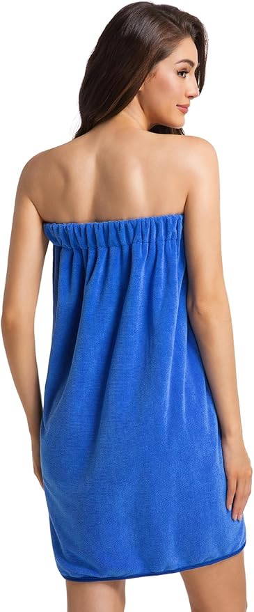 Womens Towel Wrap Bath Robe Lightweight Spa Body Wrap Shower Adjustable Snap Closure Bathrobe