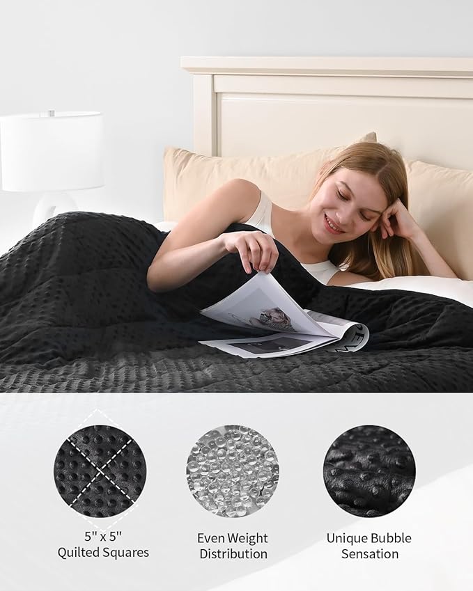 Mr. Sandman Weighted Blanket for Adults, Heavy Blanket for Woman,Man Sleeping/Calm, Soft and Cozy Weighted Throw Blankets, Machine Washable, 48 x 72in, 15 lbs, Black