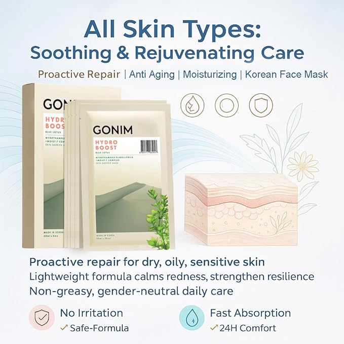GONIM Face Mask Korean Skin Care with Hyaluronic Acid & Collagen Activation- Face Masks Skincare Hydration, Anti Aging & Moisturizing Sheet Mask for All Skin Korean Face Mask 30ml x 5 Sheets