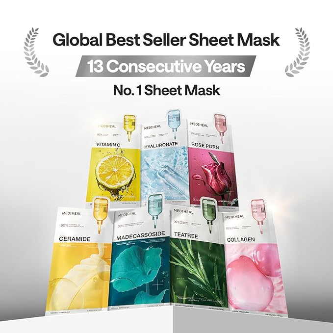 Mediheal Ceramide Essential Sheet Mask Moisture Barrier 10 pcs. 90% Ceramide & 4X Ceramide Liposome Technology for intense hydration and strengthening the barrier. Vegan formula