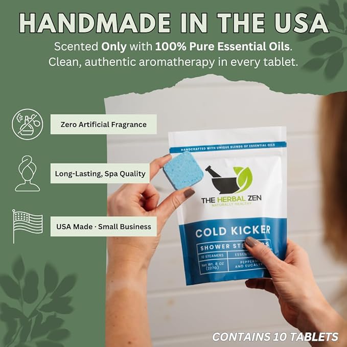 Cold Kicker Shower Steamers Aromatherapy, Eucalyptus Shower Steamer, Shower Bombs Made in The USA, Menthol Shower Steamer, Self Care Gifts, Christmas Gifts, Shower Steamers for Women and Men