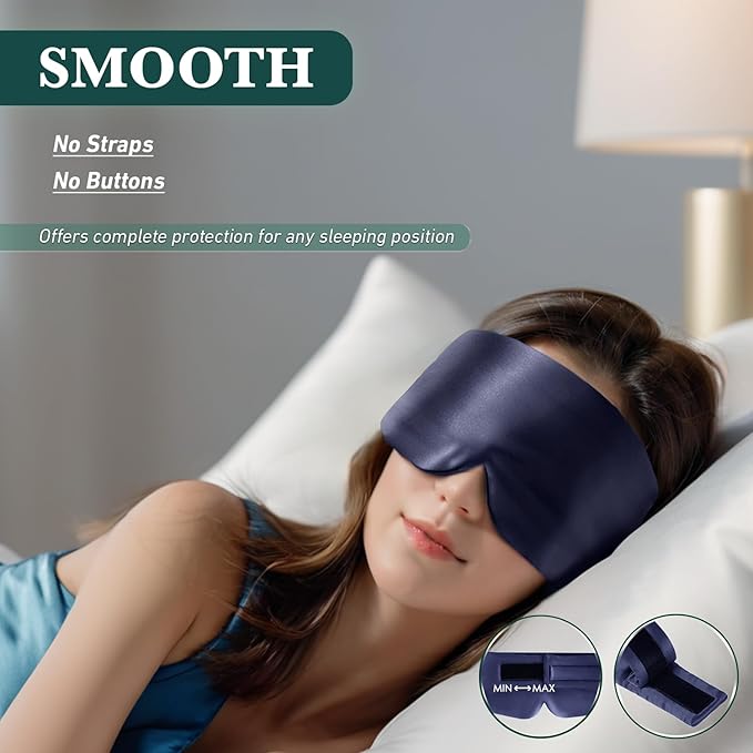 Joyhabit Silk Sleep Mask for Women and Men, Midnight Blue, Luxurious Comfort for Relaxation & Beauty Sleep, Ultra Soft & Breathable, Protects Hair & Skin