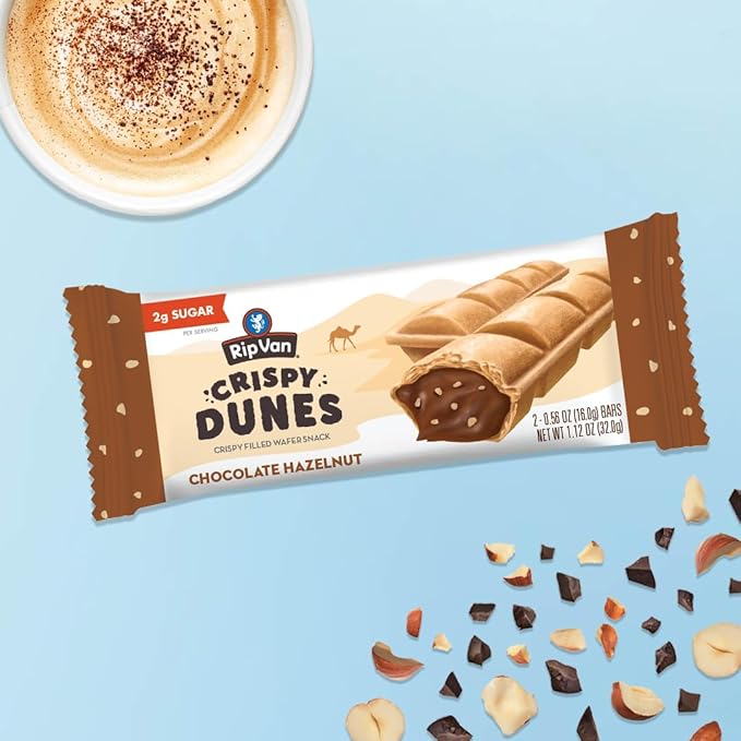 Crispy Dunes Vegan Chocolate Hazelnut Wafer Sticks – Low-Calorie Keto Snack with Hazelnut Cream Filling, 90 Calories, Non-GMO, Prebiotic Fiber - 12 Pack