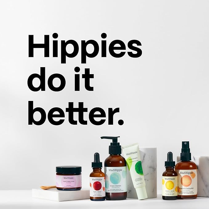 Mad Hippie Travel Essentials – Vitamin C Serum, Triple C Night Cream, Super A Serum + Jelly Cleanser in a 100% Recycled Toiletries Bag, Cruelty-Free
