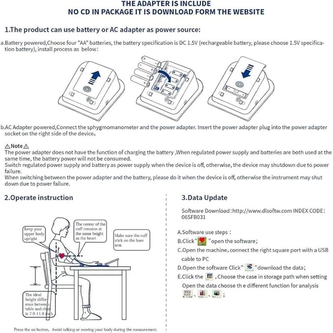 CONTEC-08A Blood Pressure Monitor-Automatic Digital BP Machine with 3 Sizes Cuff for Home Use,Large LCD Display,for 3 User 3x100 Memory
