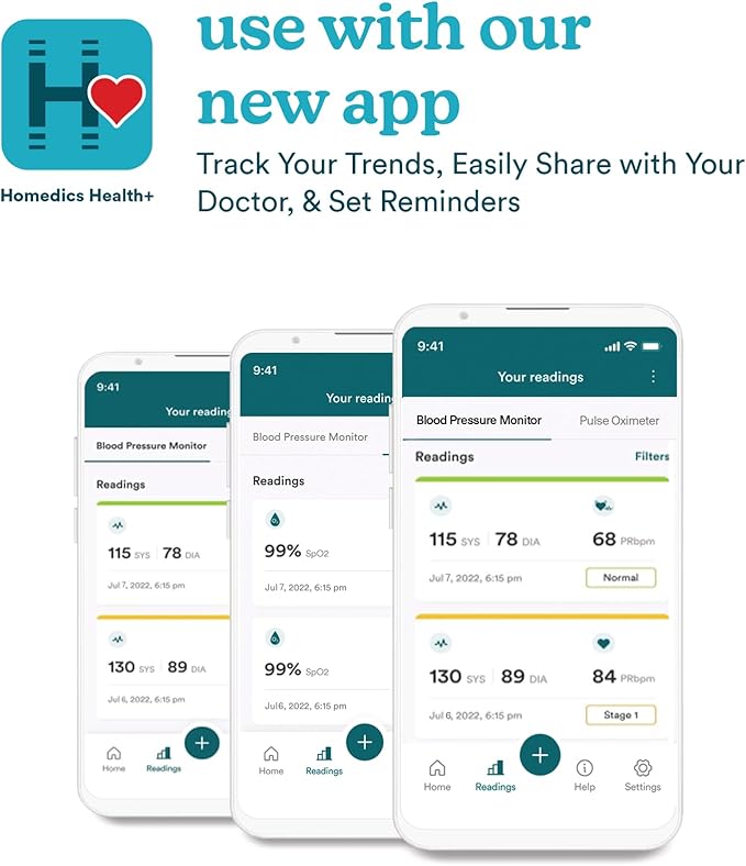 Homedics 500 Series Bluetooth Upper Arm Blood Pressure Monitor for Home Use, Voice Out Guide, Smart Measure, Irregular Heartbeat Detection, 2 Users, 120 Memories Each