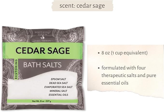 3-Pack Aromatherapy Bath Salts Gift Set. Variety Pack of Soothing Touch Bath Salts: Eucalyptus Spruce, Cedar Sage, Peppermint Rosemary (8 oz each) Bundle Includes Cotton Pouch & Loofah Exfoliating Pad