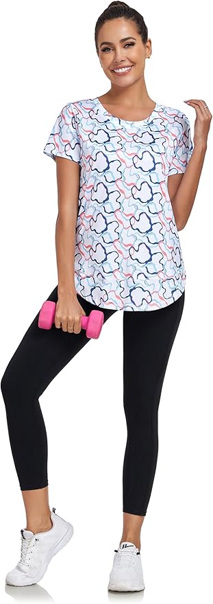Women's Short Sleeve Workout Shirts Crewneck Sports Yoga Running Dry Fit Tops Side Split Tee