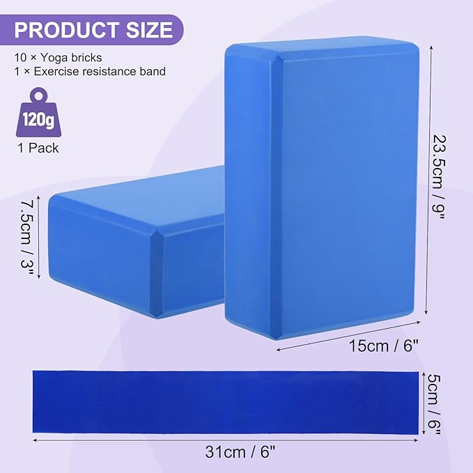 PATIKIL Yoga Blocks & Resistance Band Set, 10 Pack High-Density EVA Foam Yoga Block Bulk 9"x6"x3" Non-Slip Dance Brick Lightweight for Women Gym Stretching Yoga Pilates