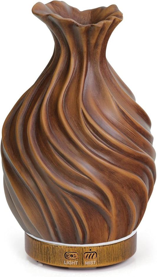 200ml Essential Oil Diffuser for Home, Wood Grain Cover Aromatherapy Diffuser, Cool Mist Humidifier with Safe Auto Shut-Off and 2 Mist Modes & 7 Color LED Night Lights for Office Room (VASE01)