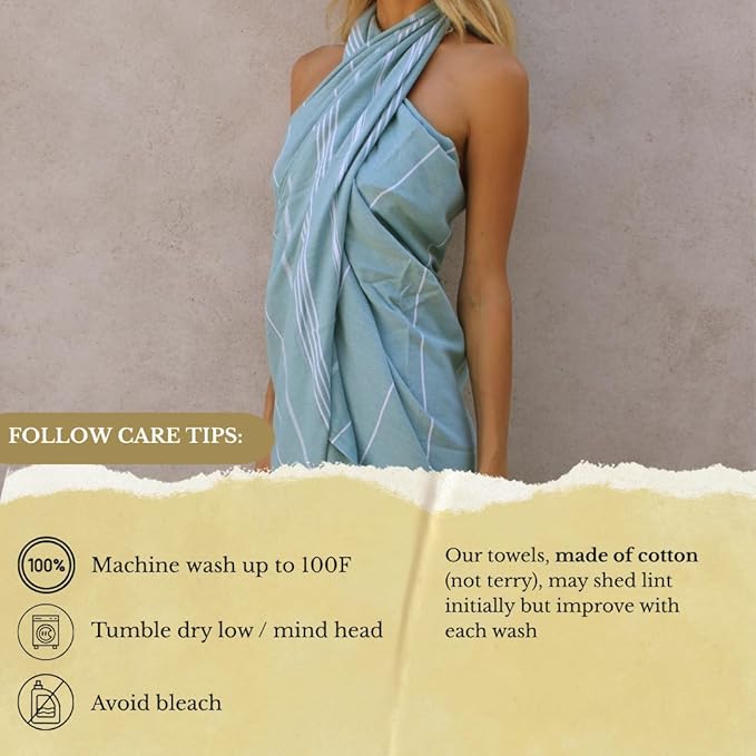 SOULMARK 100% Cotton Turkish Beach Towel with Bag - 38"x71" - 2 Pack - Made in Green & Oeko TEX Certified - Pre-Washed & Sand Free - Quick Dry and Lightweight for Travel - Made in Turkey - Sage Green