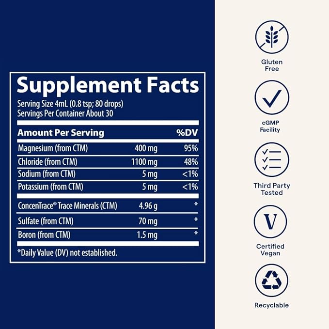 Trace Minerals Ionic Magnesium - Liquid Ionic Magnesium to Support Immune, Brain & Heart Health - Supplement to Aid Energy & Vitality - Supplement with Magnesium & Sodium - 4 fl oz (30 Servings)